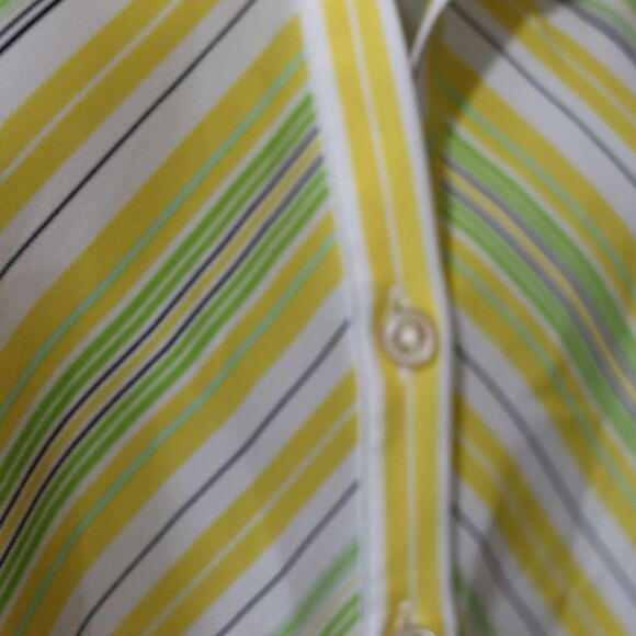 Ninety Vintage Chevron Striped Button-Up Blouse Yellow Green Size LG - Picture 9 of 13